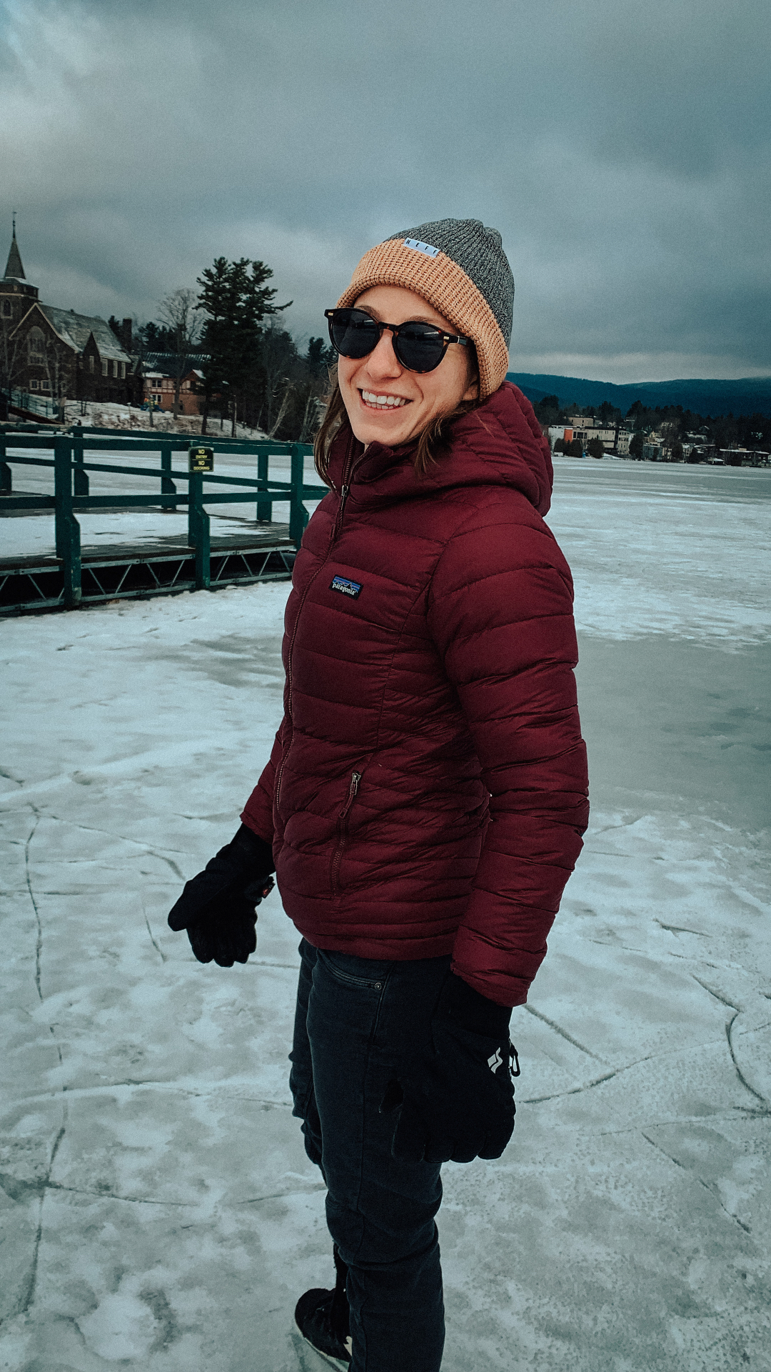 Out on frozen Mirror Lake