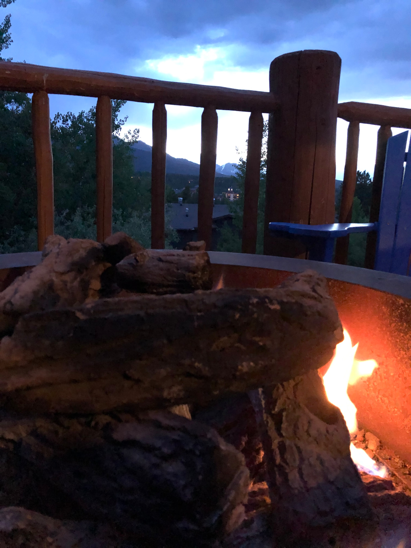 Evening fire overlooking the mountains
